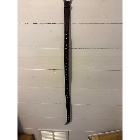 Western Fuzzy Bling Belt Women XL Brown Leather Braided Plaited Rhinestones - Picture 6 of 7